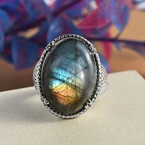 Labradorite 22.25 ctw Ring in Stainless Steel (Size 10)