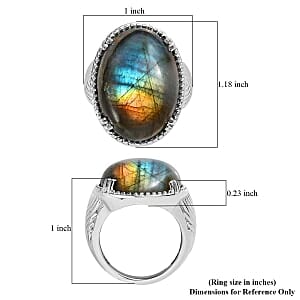 Labradorite 22.25 ctw Ring in Stainless Steel (Size 10)