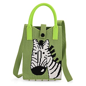 Green with Zebra Print Polyester Crossbody Cellphone Bag