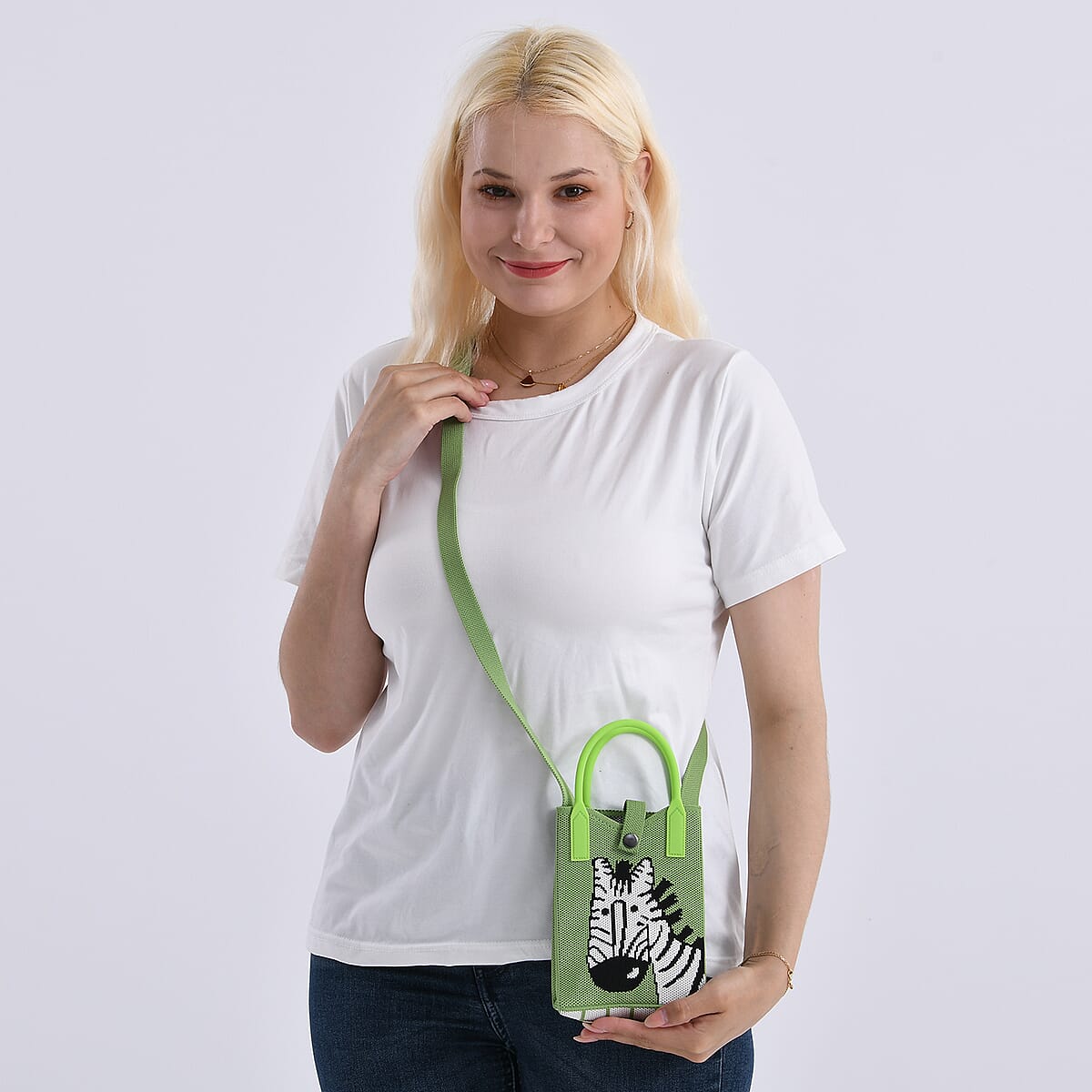 Green with Zebra Print Polyester Crossbody Cellphone Bag image number 1