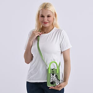 Green with Zebra Print Polyester Crossbody Cellphone Bag