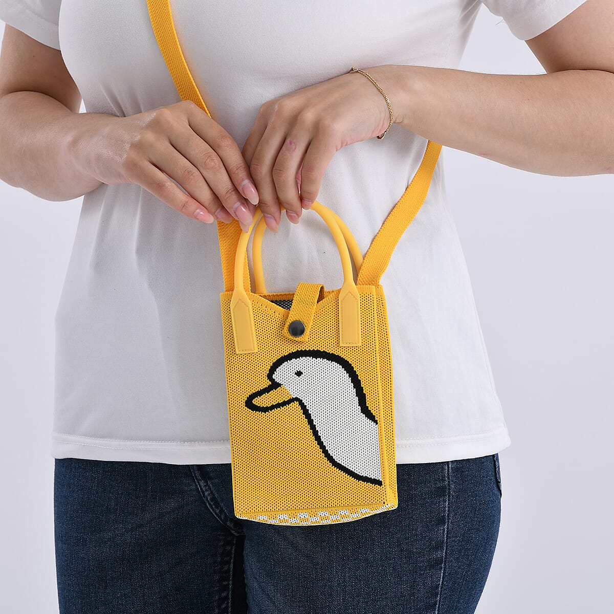 Yellow and White Duck Print Polyester Crossbody Cellphone Bag image number 2