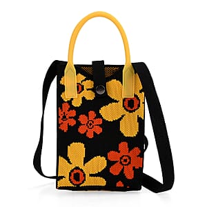 Black with Flower Print Polyester Crossbody Cellphone Bag