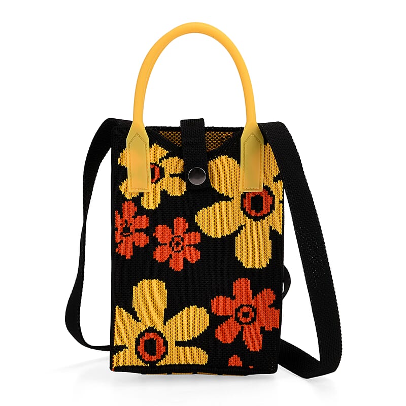 Black with Flower Print Crossbody Bag