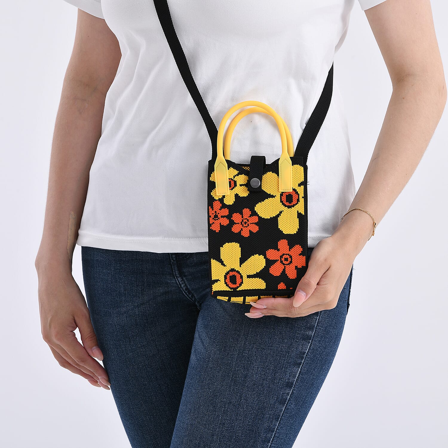 Black with Flower Print Crossbody Bag