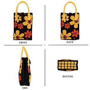 Black with Flower Print Polyester Crossbody Cellphone Bag