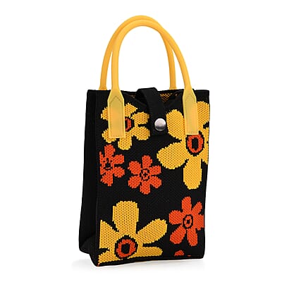 Black with Flower Print Crossbody Bag