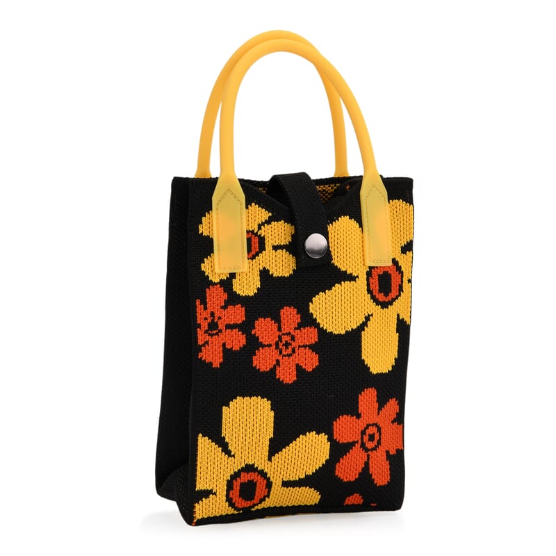 Black with Flower Print Crossbody Bag