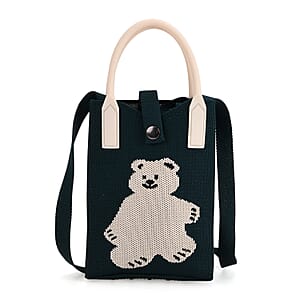 Dark Green with White Bear Print Polyester Crossbody Cellphone Bag