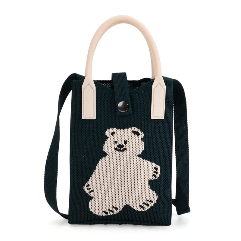 Dark Green with White Bear Print Crossbody Bag