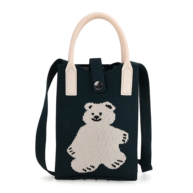 Dark Green with White Bear Print Crossbody Bag