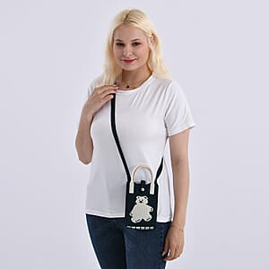 Dark Green with White Bear Print Polyester Crossbody Cellphone Bag