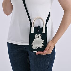 Dark Green with White Bear Print Polyester Crossbody Cellphone Bag