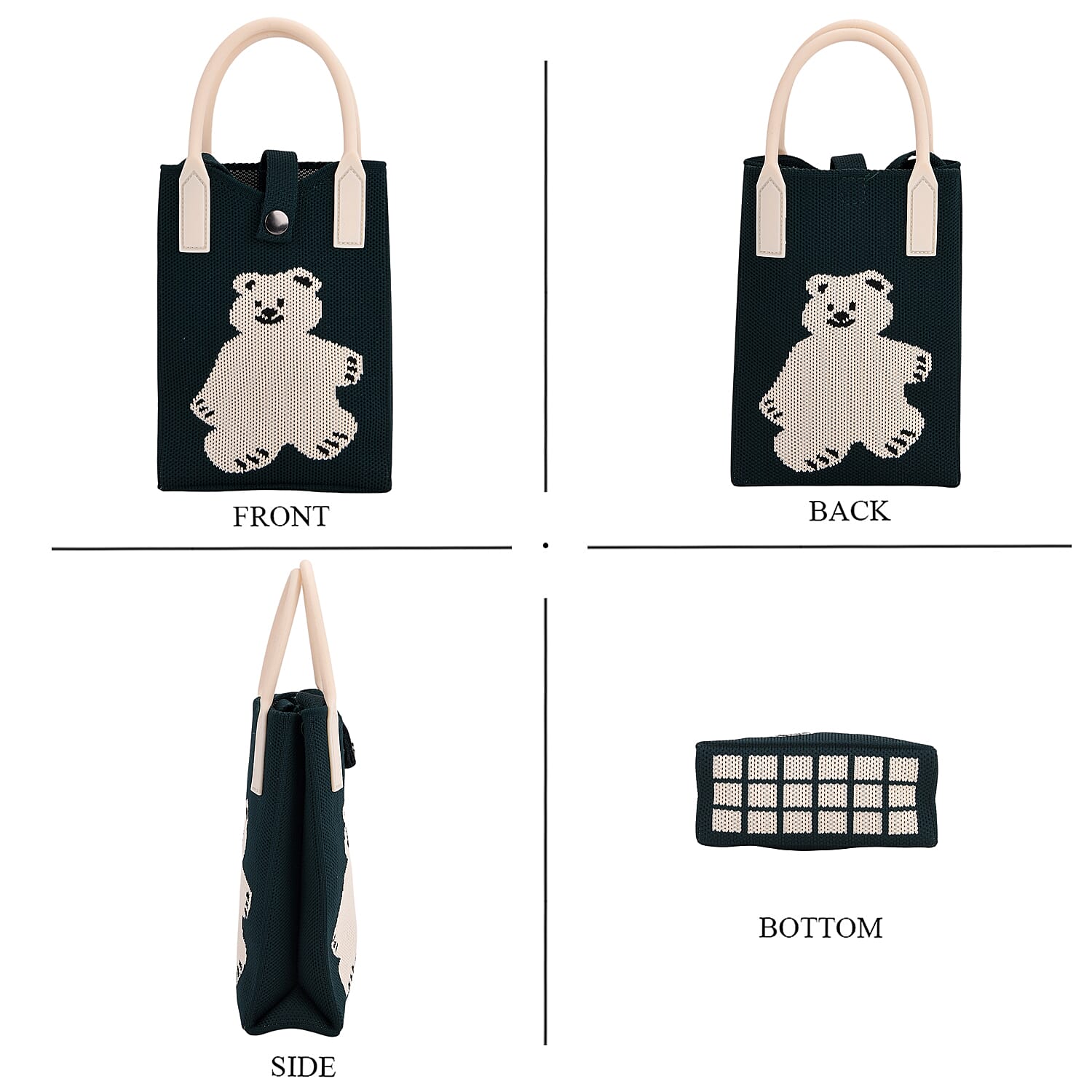 Dark Green with White Bear Print Crossbody Bag