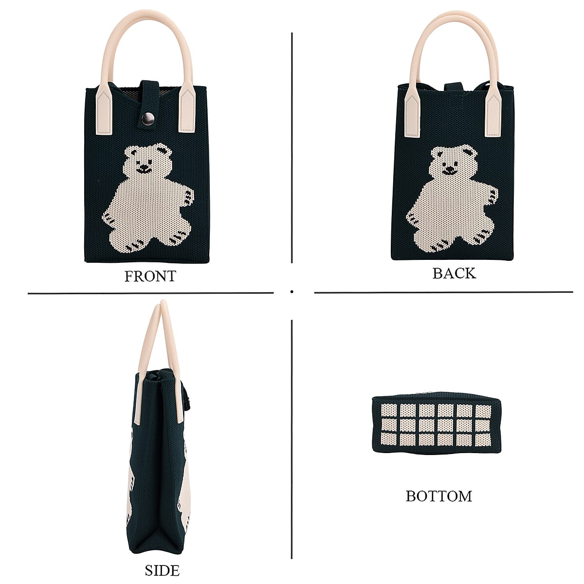 Dark Green with White Bear Print Polyester Crossbody Cellphone Bag image number 3