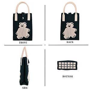 Dark Green with White Bear Print Polyester Crossbody Cellphone Bag