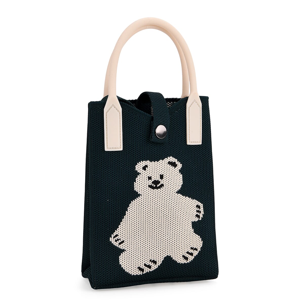 Dark Green with White Bear Print Polyester Crossbody Cellphone Bag image number 5