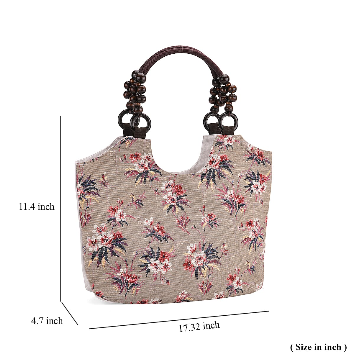 Delicate Flower Pattern Tote Bag with Wooden Beads Handle image number 4