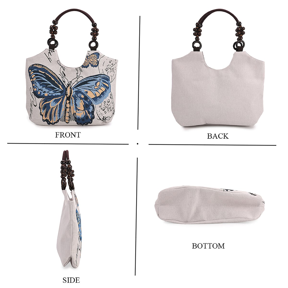 Tamsy Butterfly Pattern Tote Bag with Wooden Beads Handle image number 3