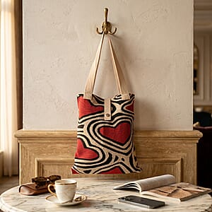 White and Red Heart Print Polyester Tote Bag