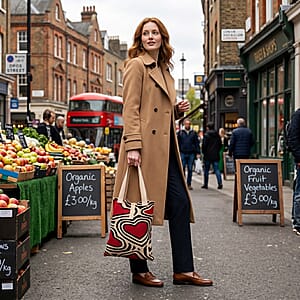 White and Red Heart Print Polyester Tote Bag