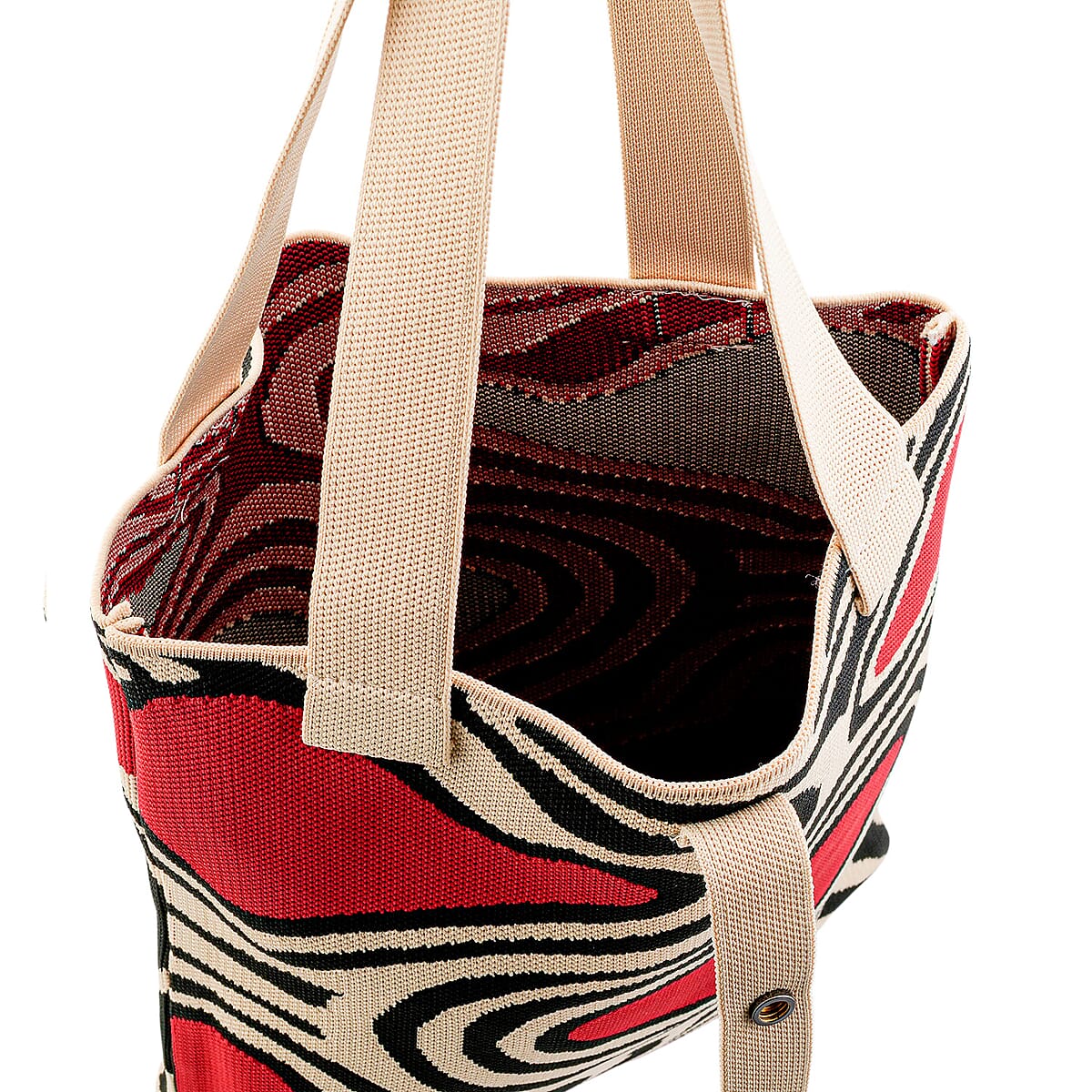 White and Red Heart Print Polyester Tote Bag image number 5