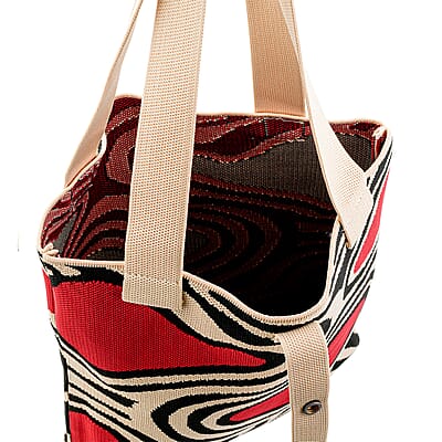 White and Red Heart Print Polyester Tote Bag