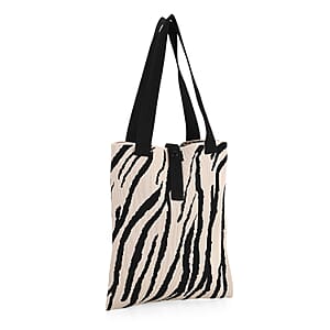 White and Zebra Stripe Print Polyester Tote Bag