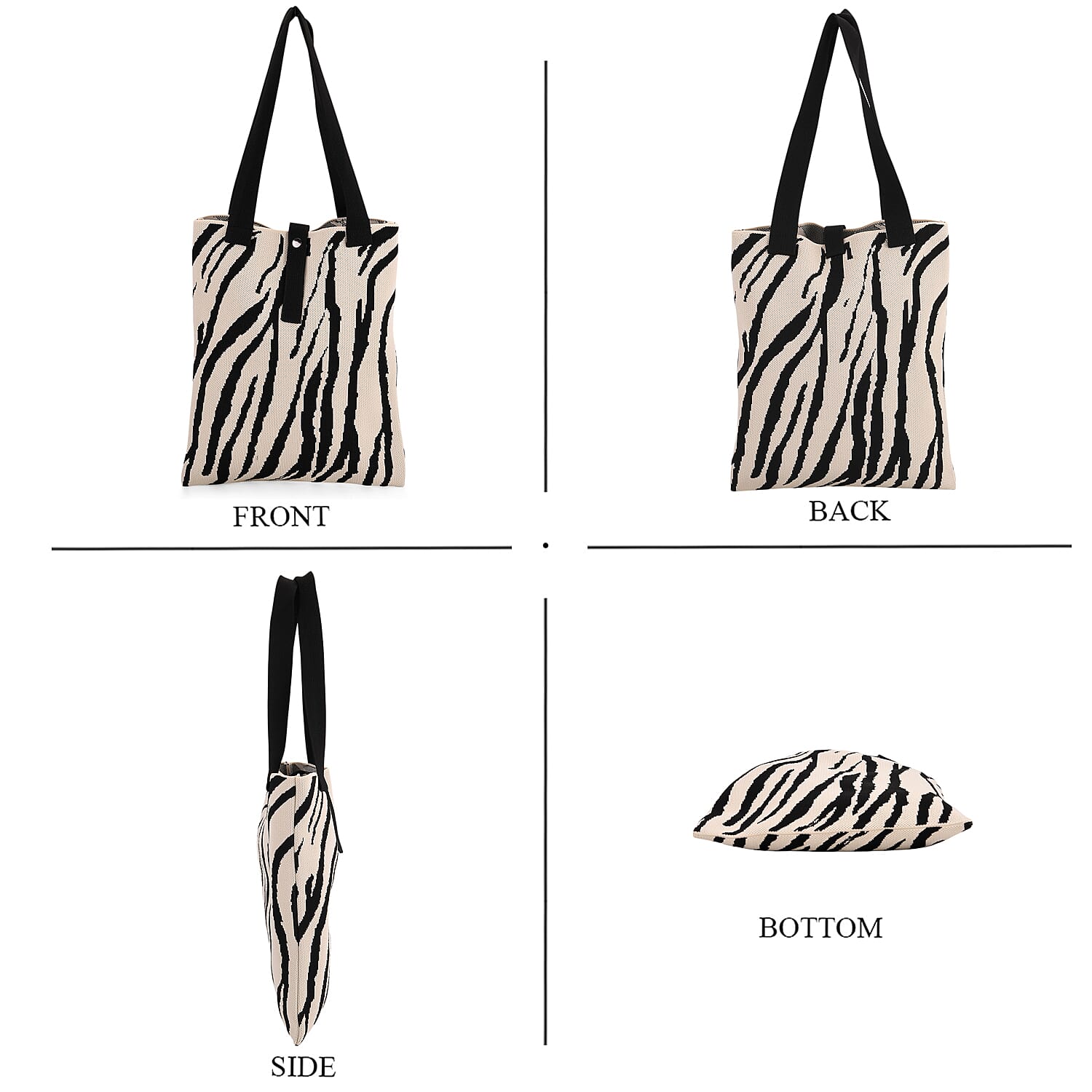White and Zebra Stripe Print Polyester Tote Bag
