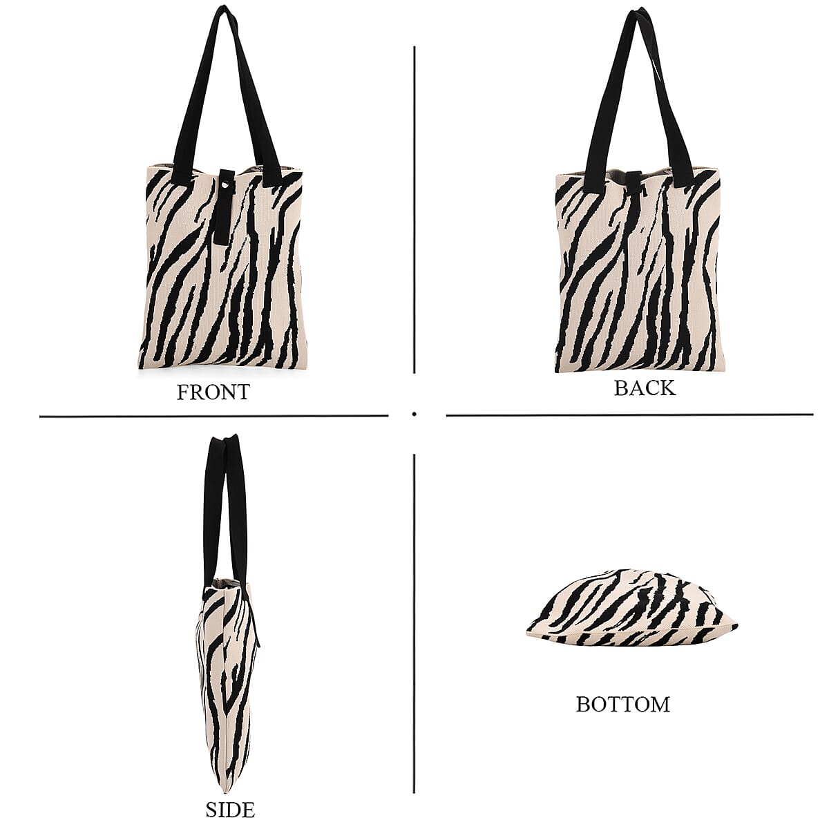 White and Zebra Stripe Print Polyester Tote Bag image number 3