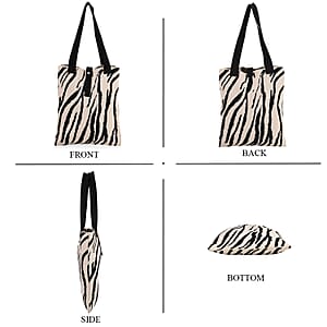 White and Zebra Stripe Print Polyester Tote Bag