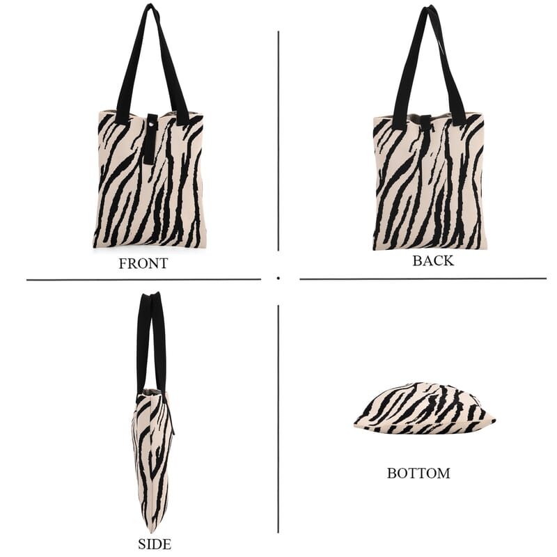 White and Zebra Stripe Print Polyester Tote Bag