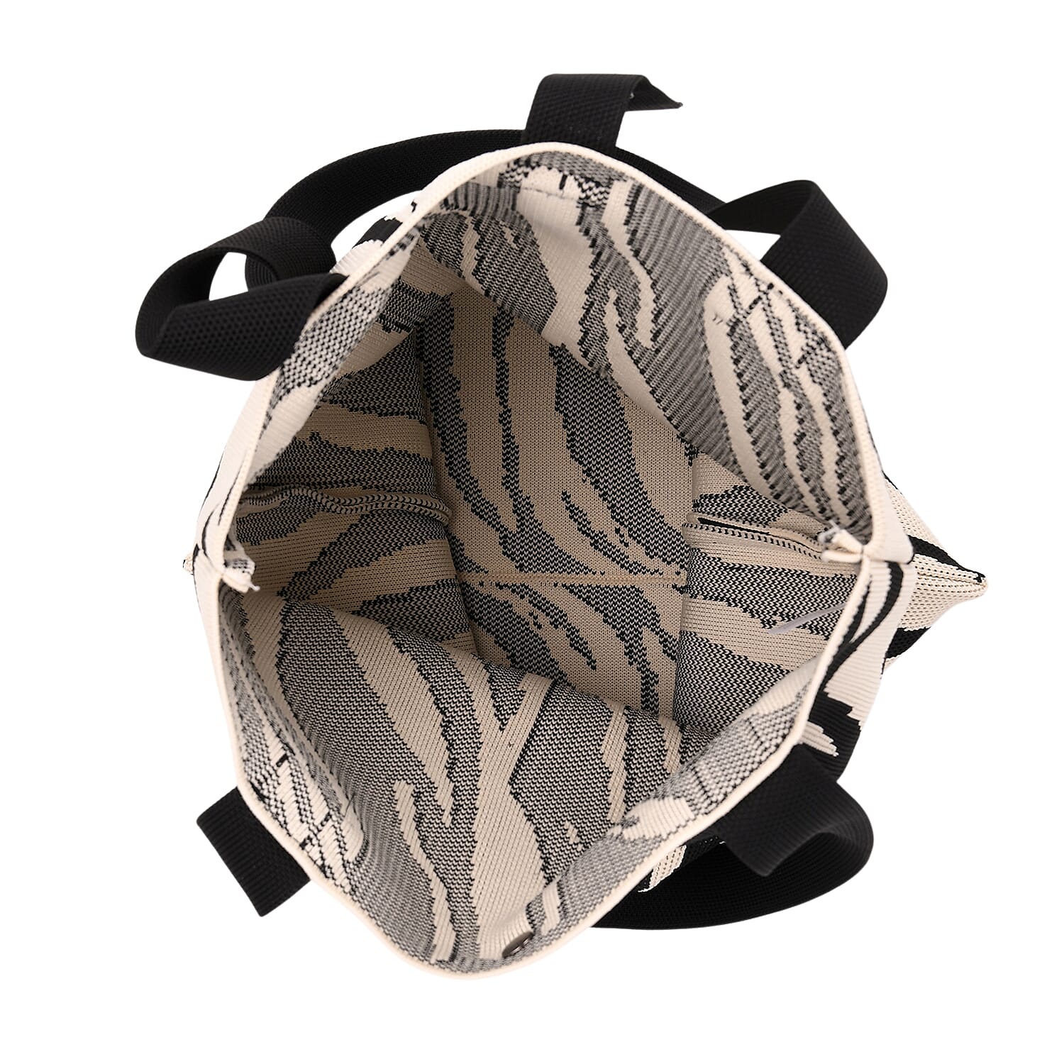 White and Zebra Stripe Print Polyester Tote Bag