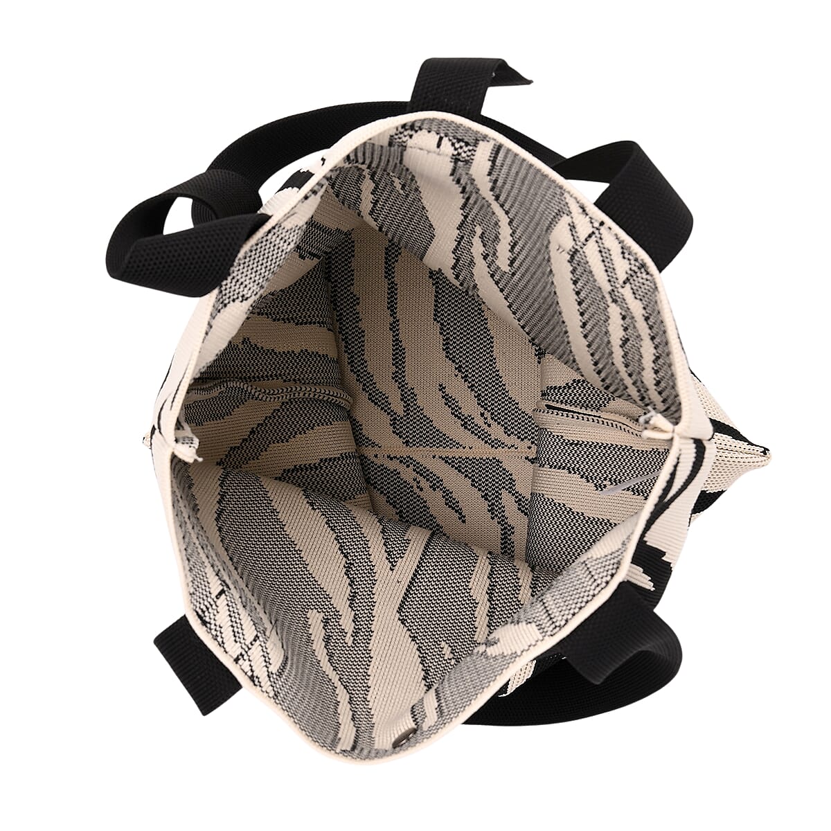 White and Zebra Stripe Print Polyester Tote Bag image number 4