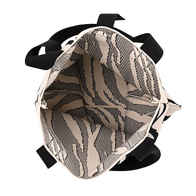 White and Zebra Stripe Print Polyester Tote Bag