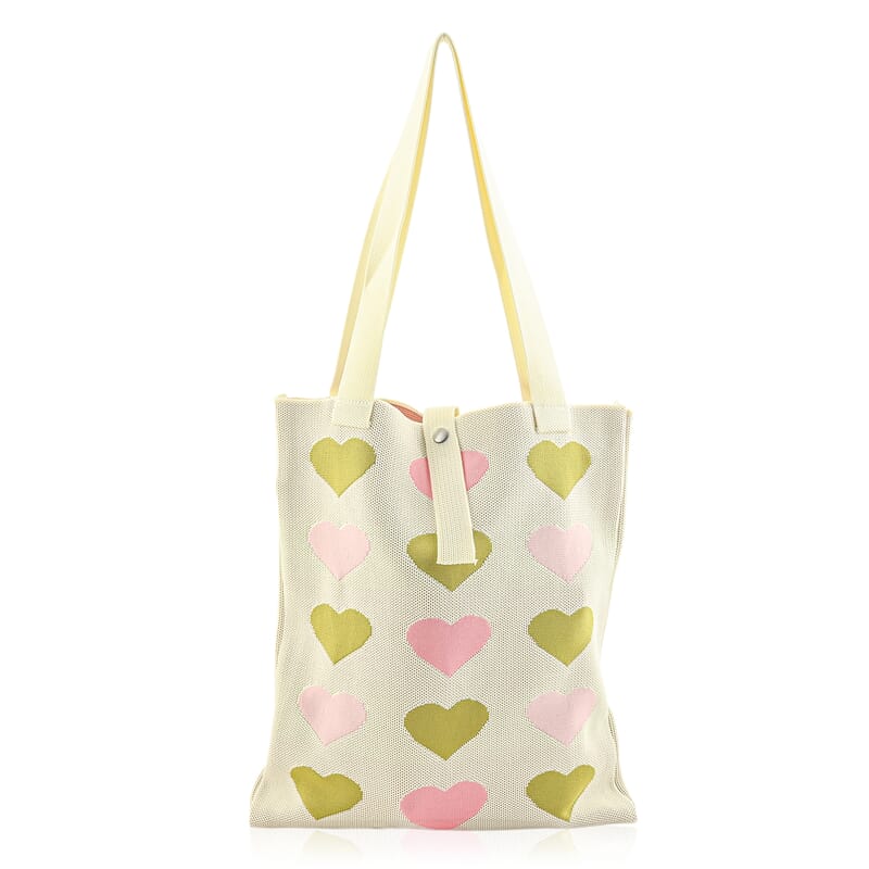 White and Heart Print Polyester Tote Bag