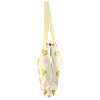 White and Heart Print Polyester Tote Bag