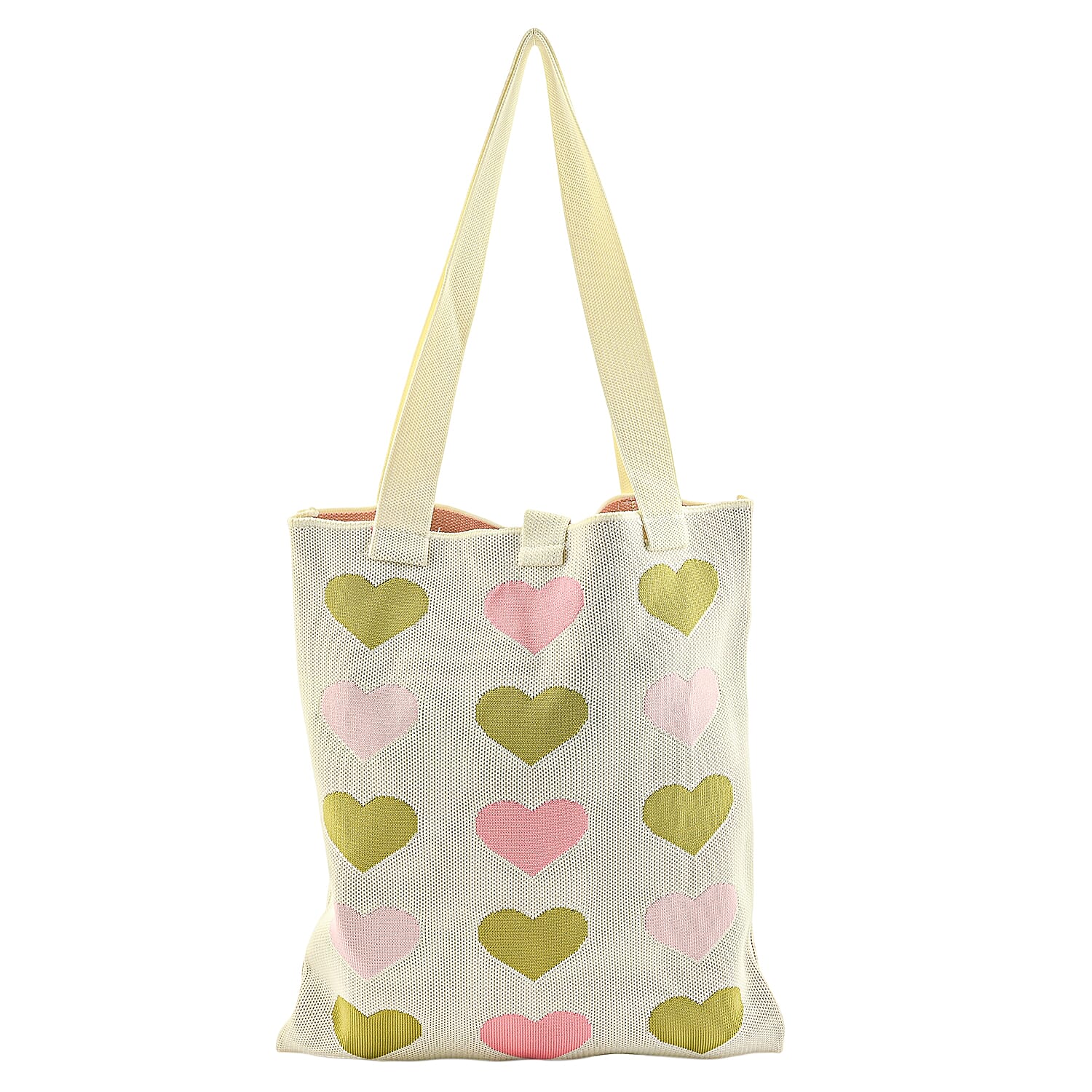 White and Heart Print Polyester Tote Bag