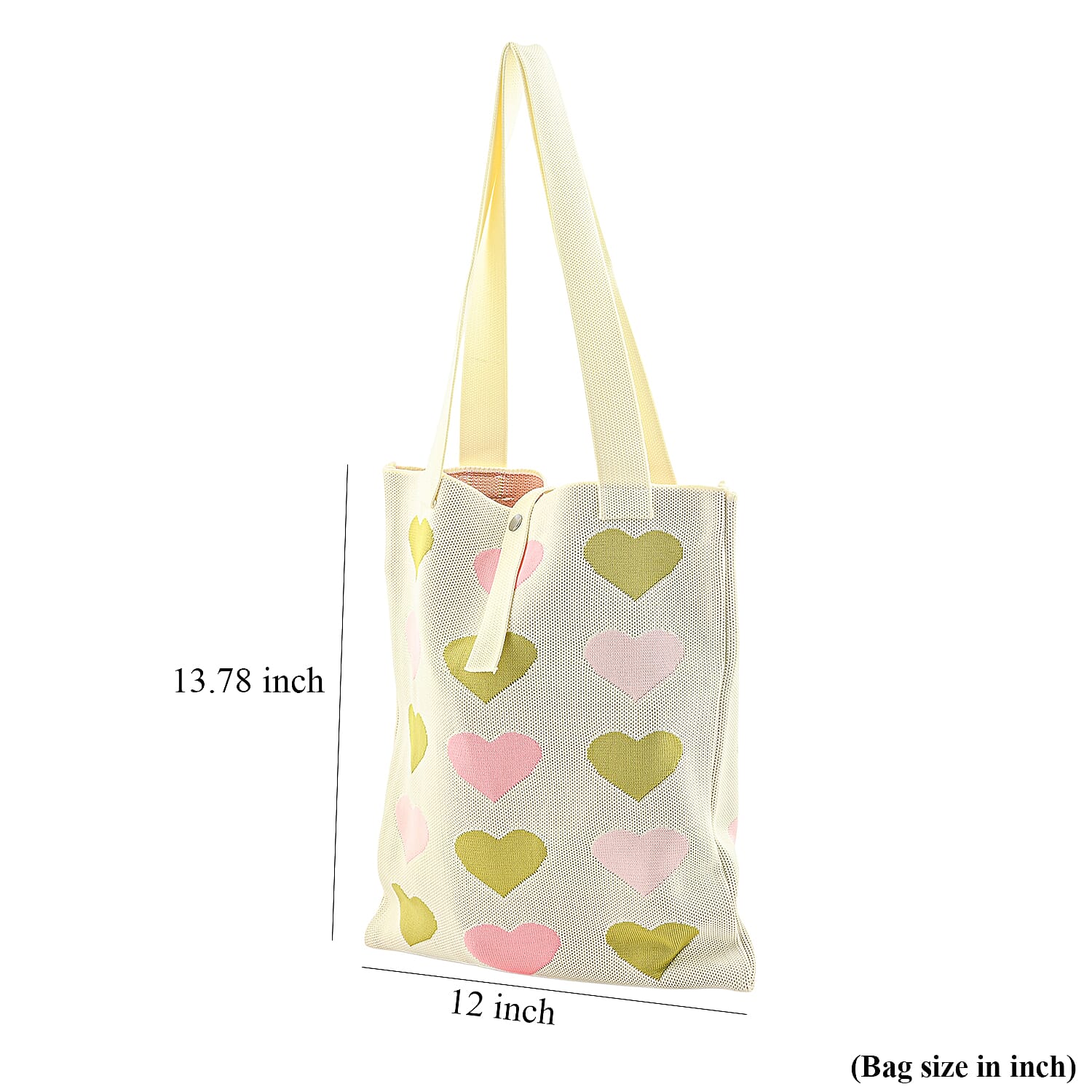 White and Heart Print Polyester Tote Bag