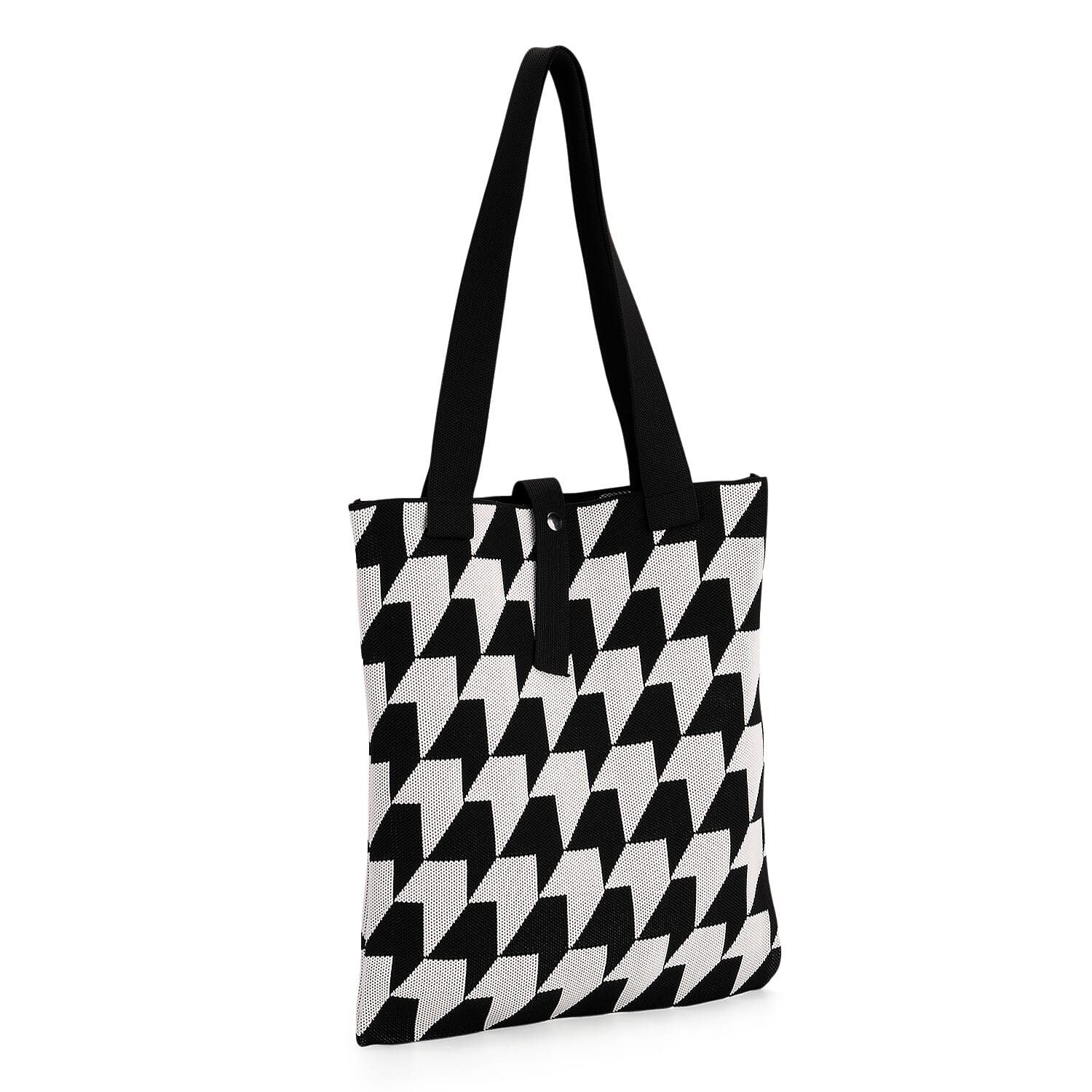 White and Houndstooth Stripe Print Polyester Tote Bag