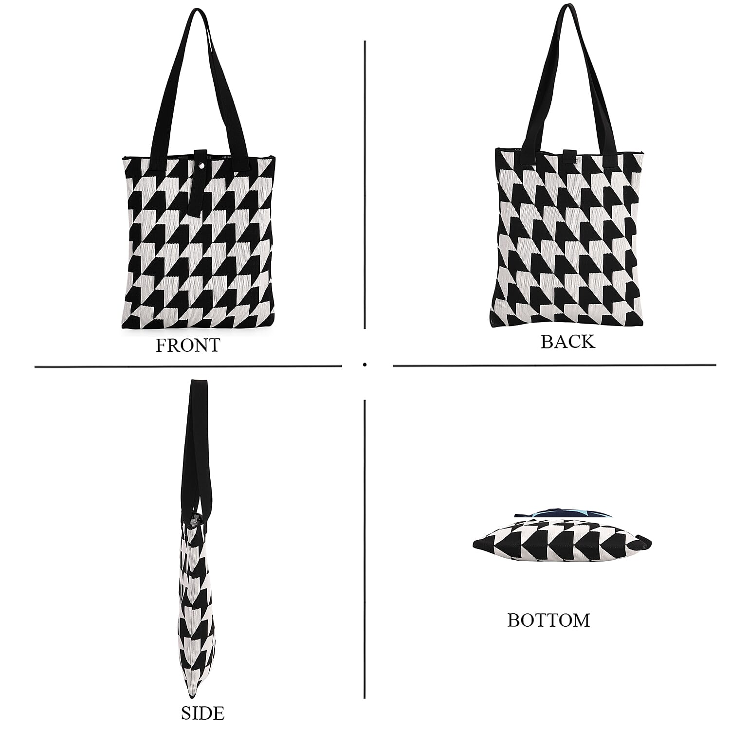 White and Houndstooth Stripe Print Polyester Tote Bag