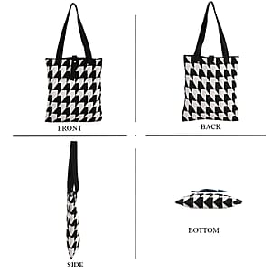 White and Houndstooth Stripe Print Polyester Tote Bag