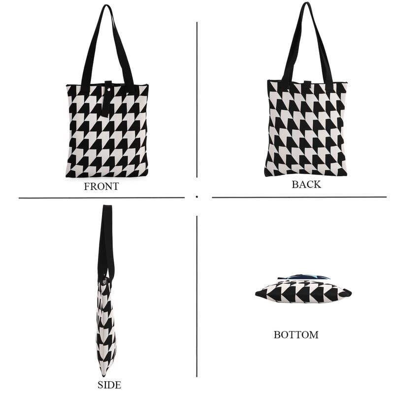 White and Houndstooth Stripe Print Polyester Tote Bag