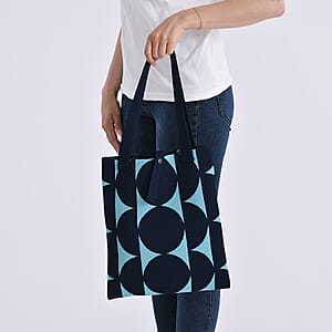 Blue and Navy Circle Print Polyester Tote Bag