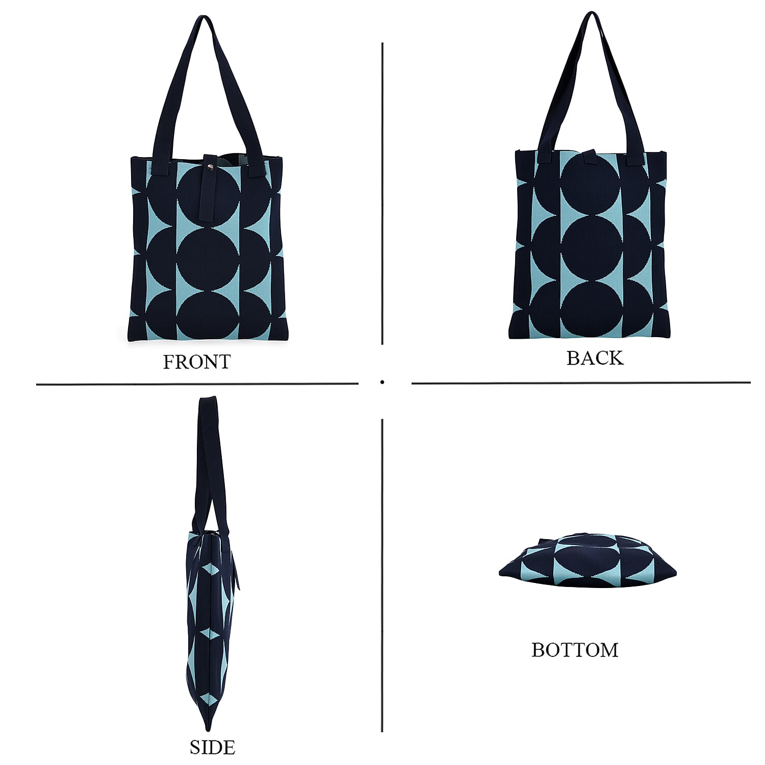 Blue and Navy Circle Print Polyester Tote Bag