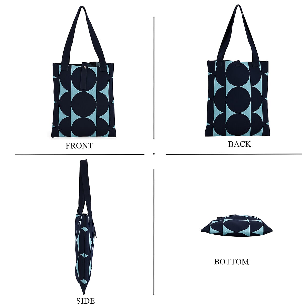 Blue and Navy Circle Print Polyester Tote Bag image number 3