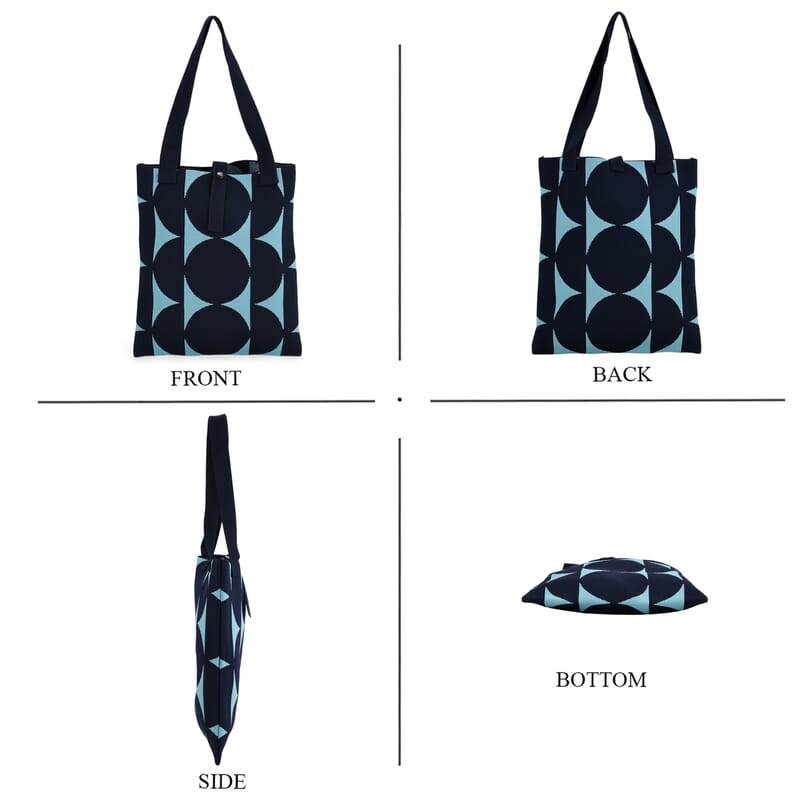 Blue and Navy Circle Print Polyester Tote Bag