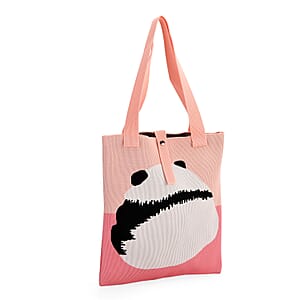 Pink and Panda Print Polyester Tote Bag