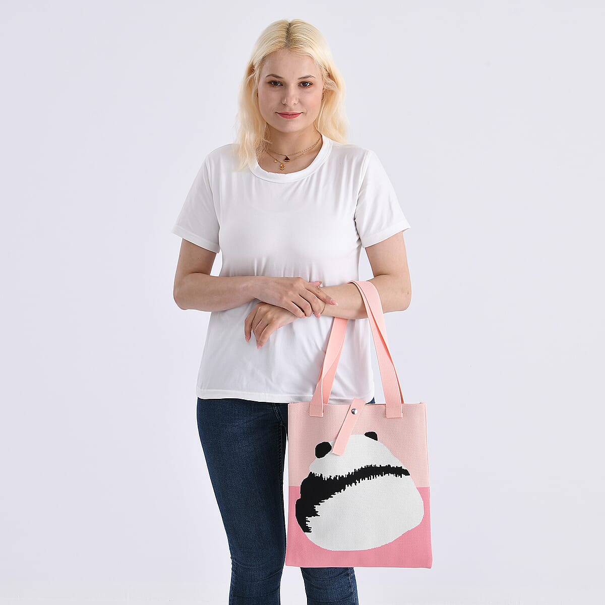 Pink and Panda Print Polyester Tote Bag image number 1