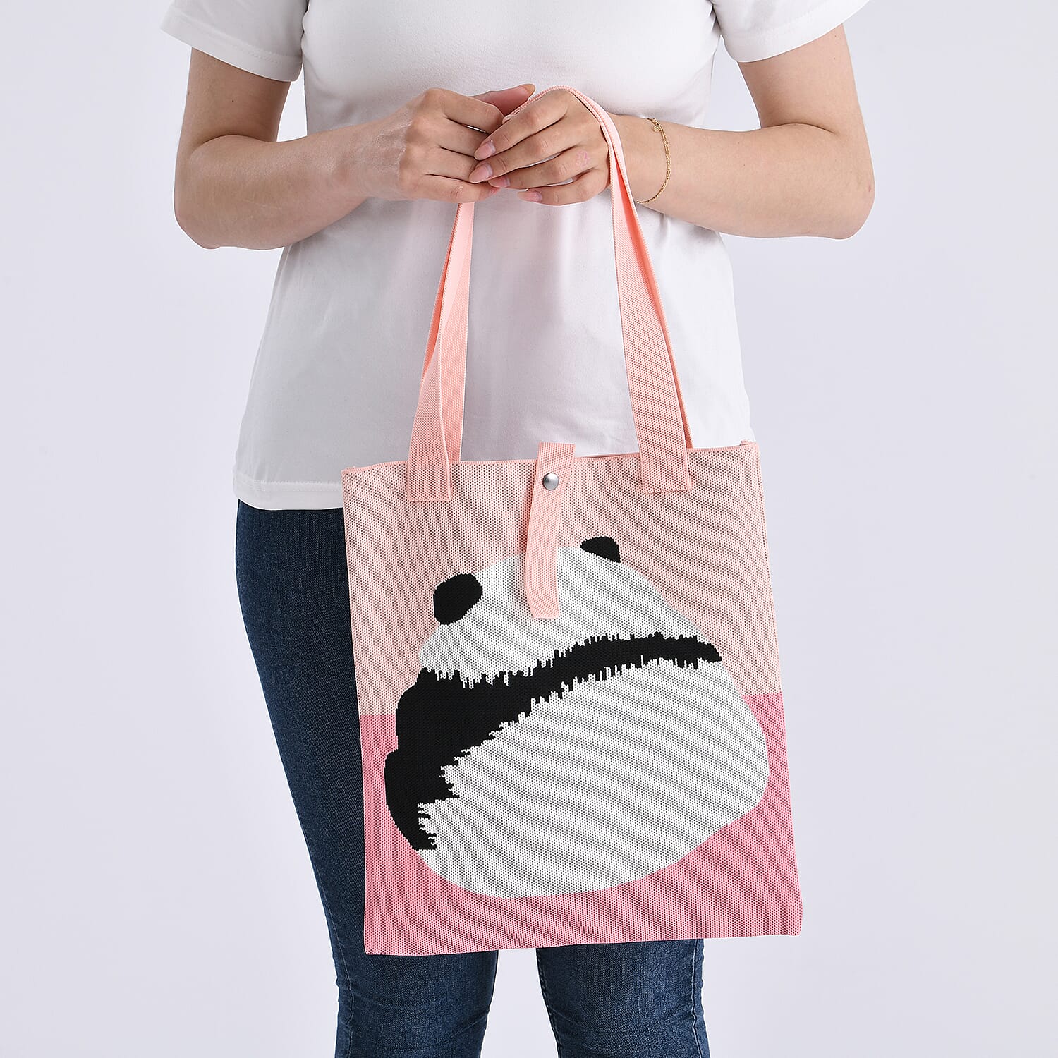 Pink and Panda Print Polyester Tote Bag